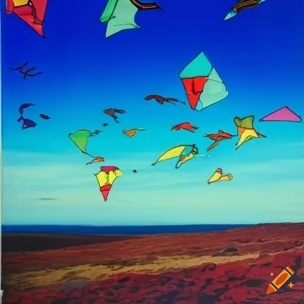 vibrant manga cover with colorful kites over moorland