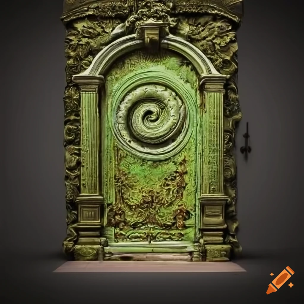 baroque door with engraved spiral galaxy