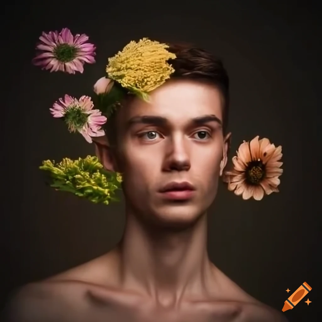 Artistic Representation Of A Man With Flowers Growing From His Head