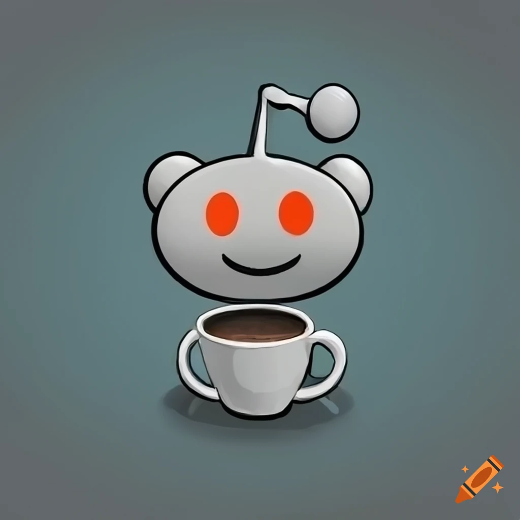 Reddit character enjoying a cup of coffee on Craiyon