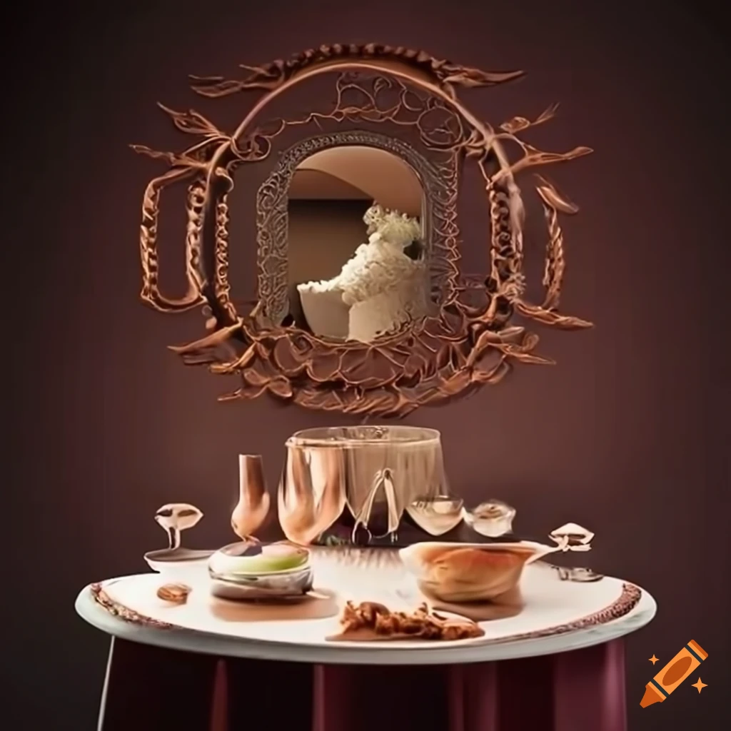 table with surreal pastries and wine glass designs