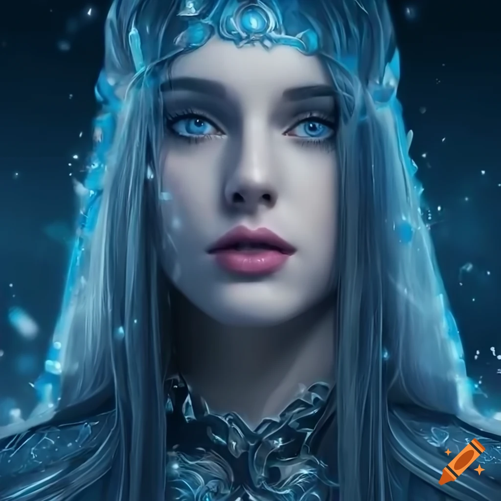 portrait of a beautiful woman surrounded by ice