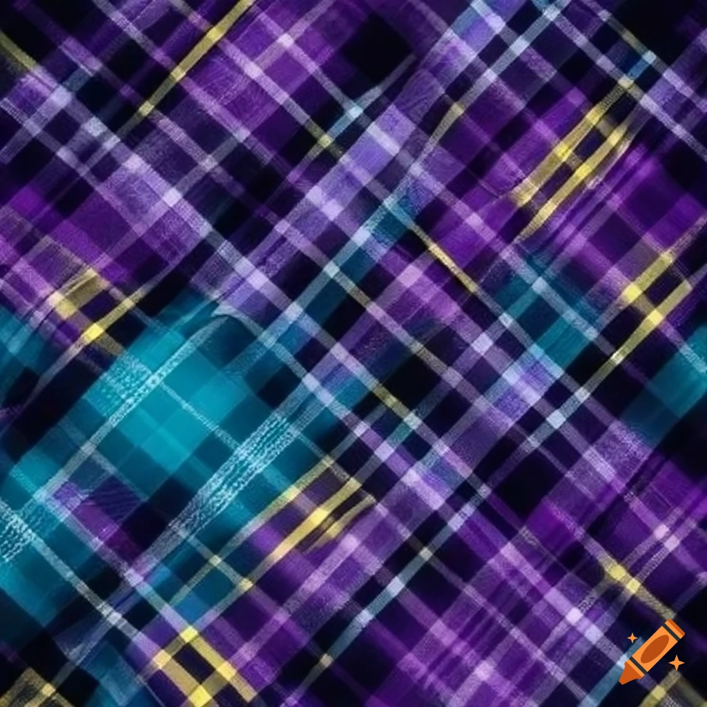 Purple, yellow, and turquoise plaid fabric