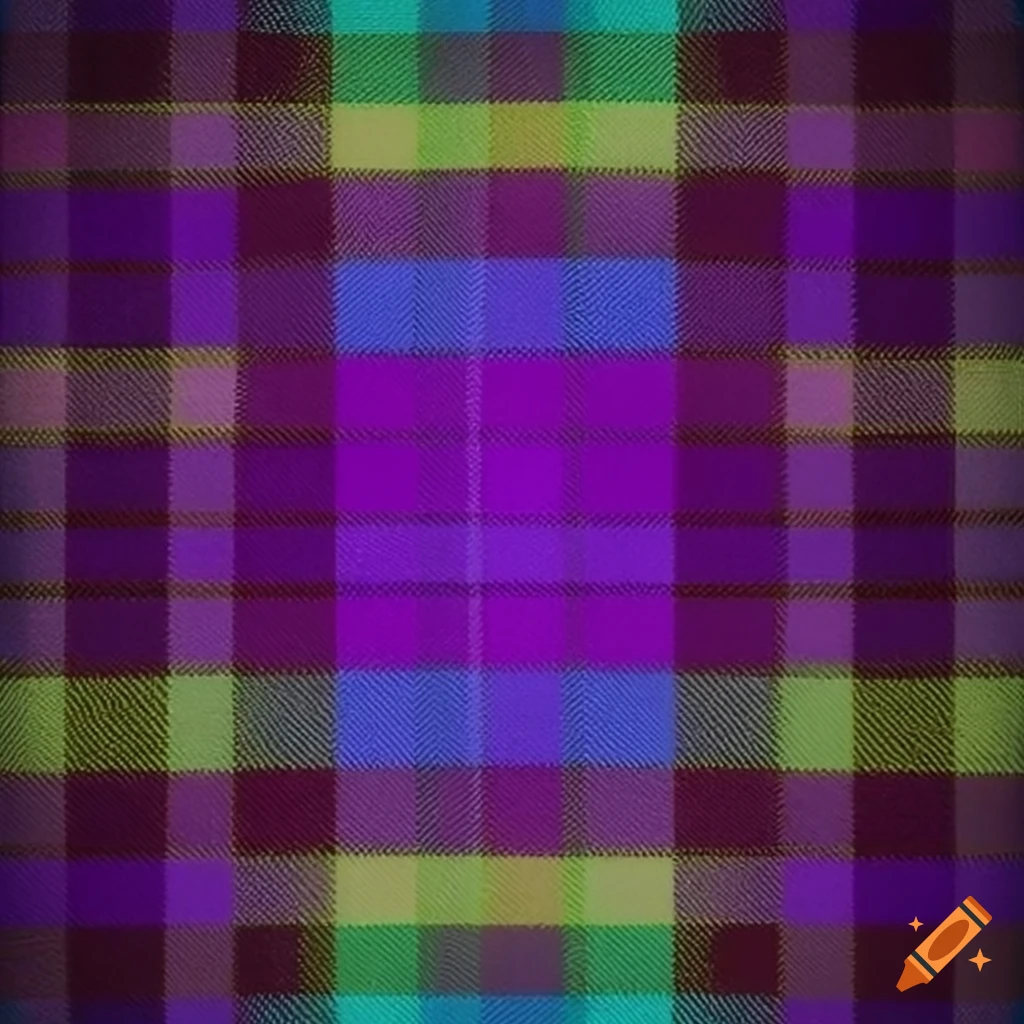 Purple, yellow, and turquoise plaid fabric on Craiyon