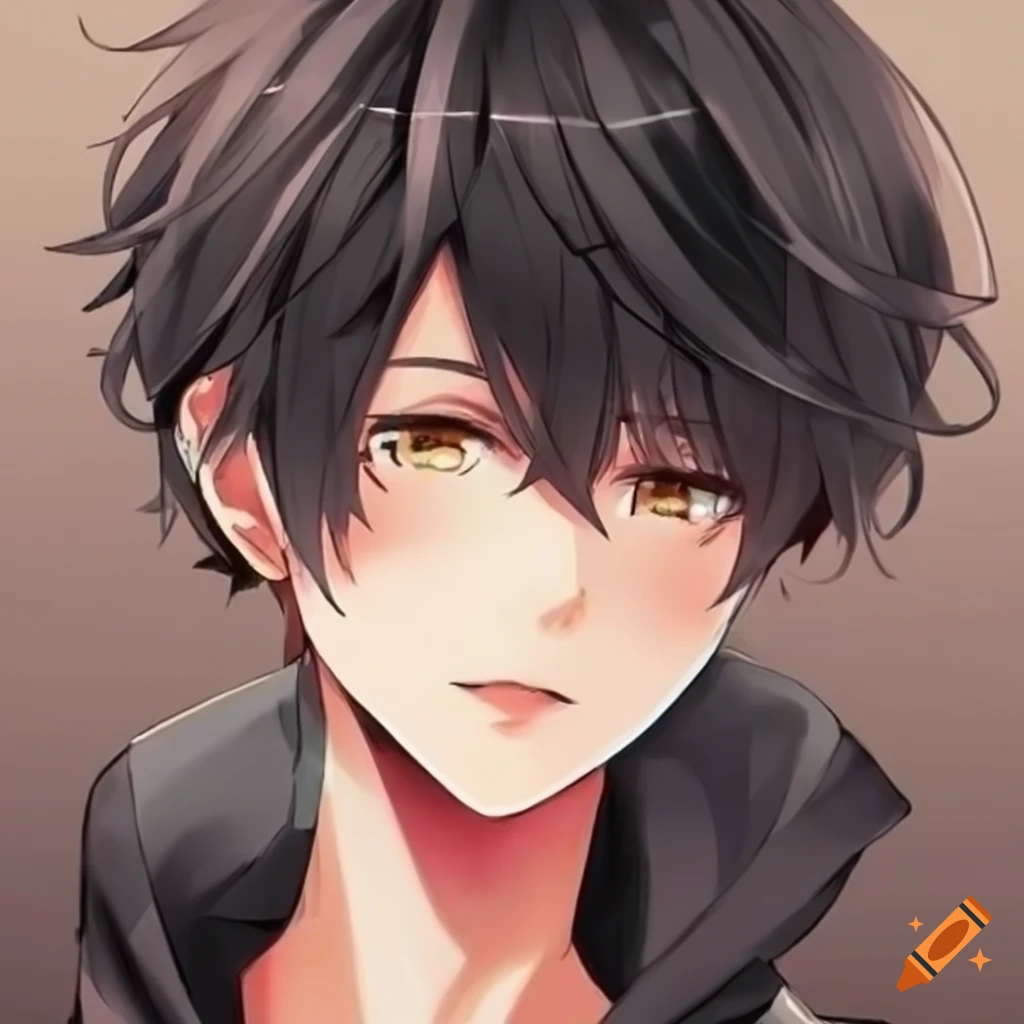 cute anime boyfriend with black hair and brown eyes