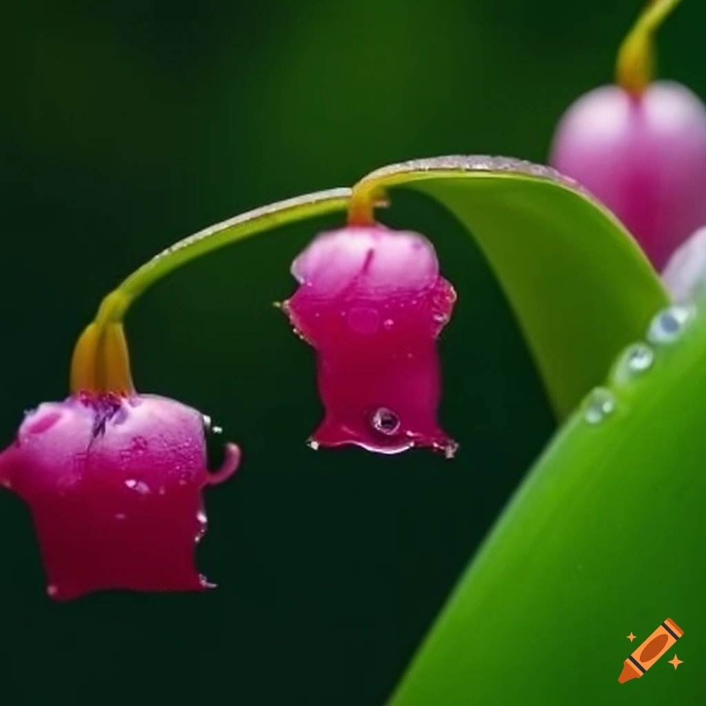 close-up of pink lily of the valley with raindrops