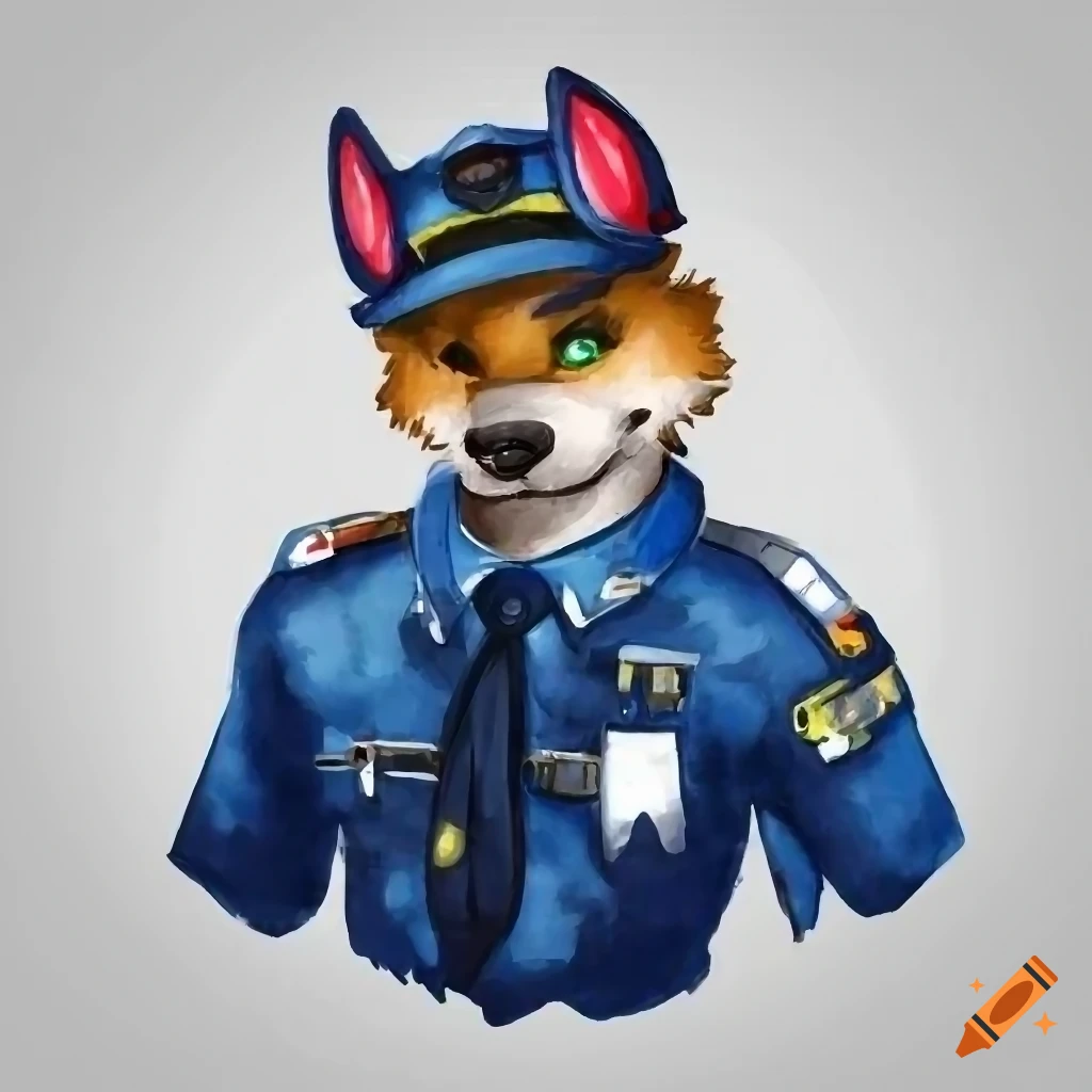 Anthropomorphic furry character in japanese police uniform on Craiyon