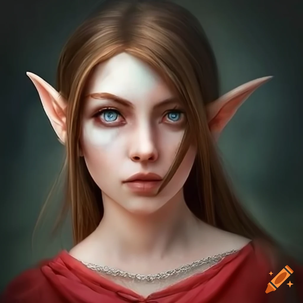 Digital art of a beautiful young female elf with brown hair on Craiyon