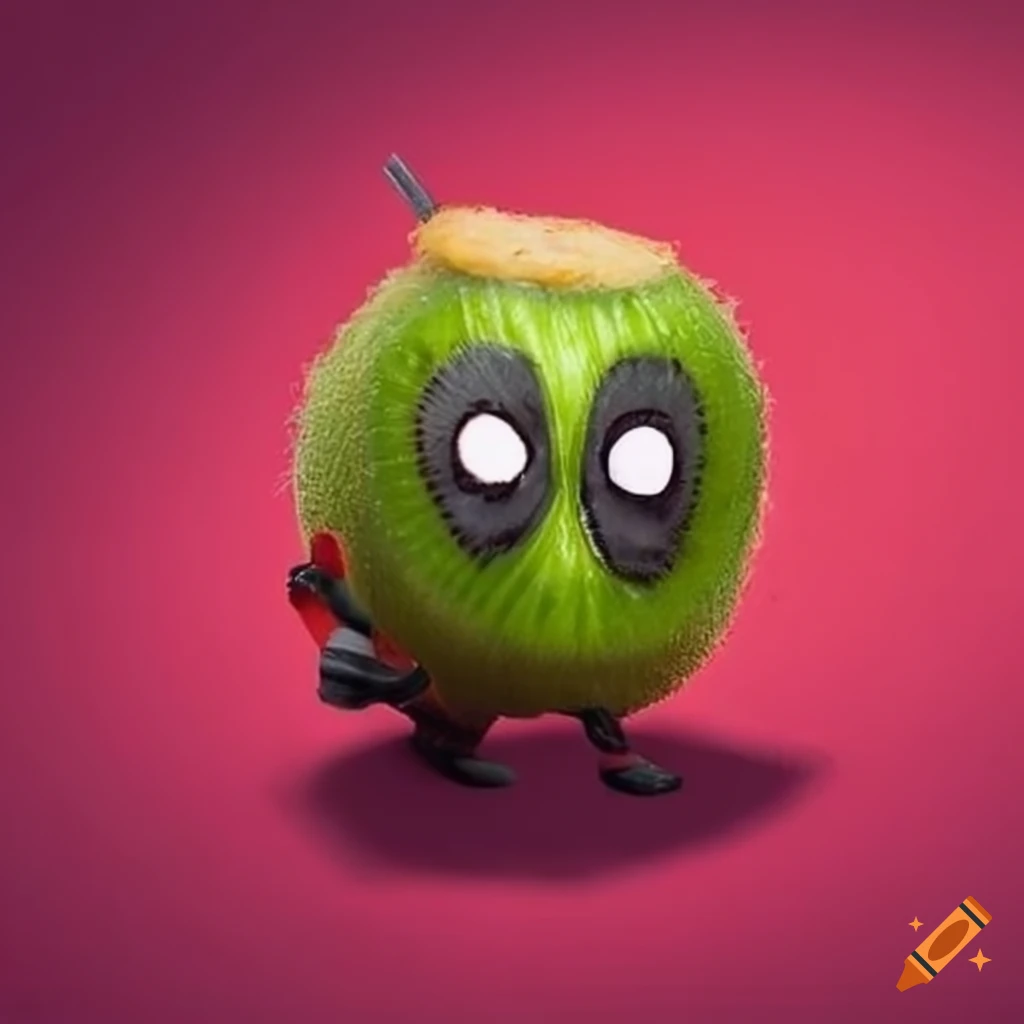 Kiwi fruit wearing a deadpool disguise