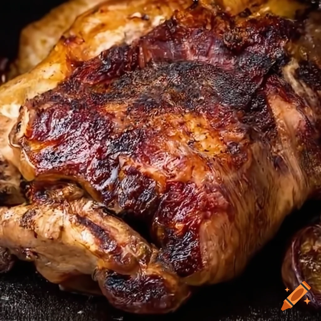 close up of a roasted whole mutton