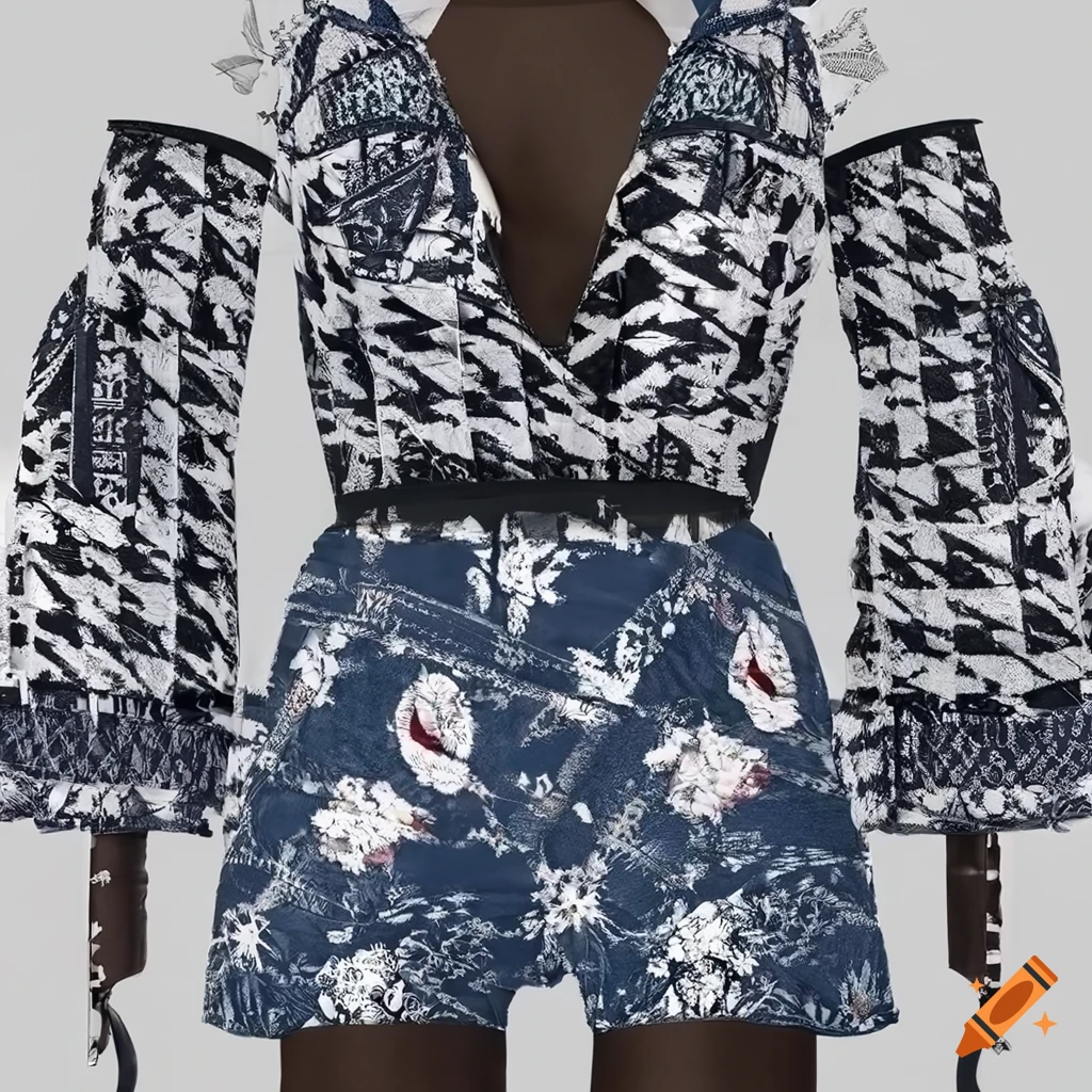 3D render of a houndstooth playsuit with empire waist