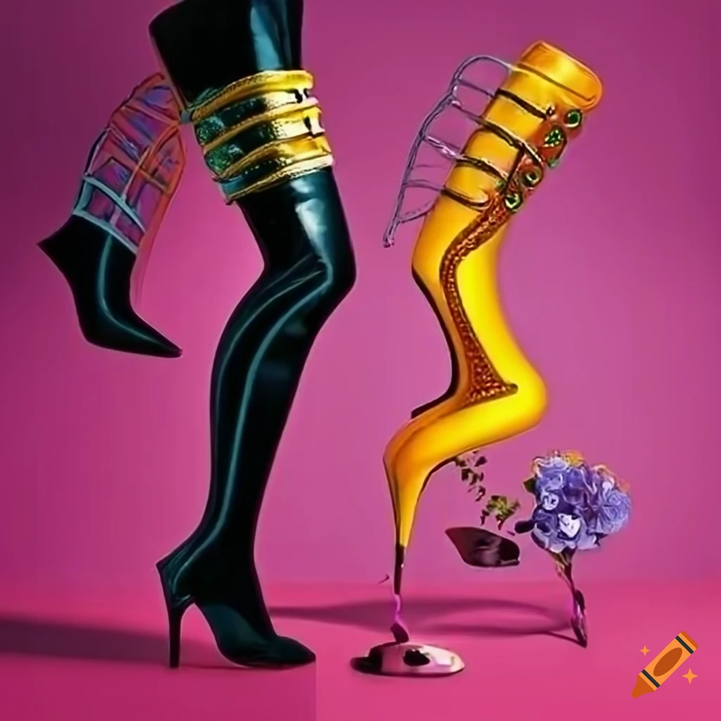 Futuristic russian style high heel boot with flowers