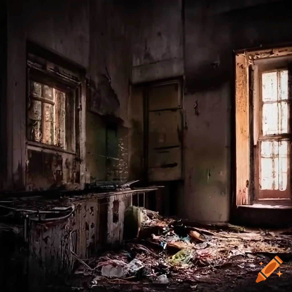 desolate kitchen in an abandoned building