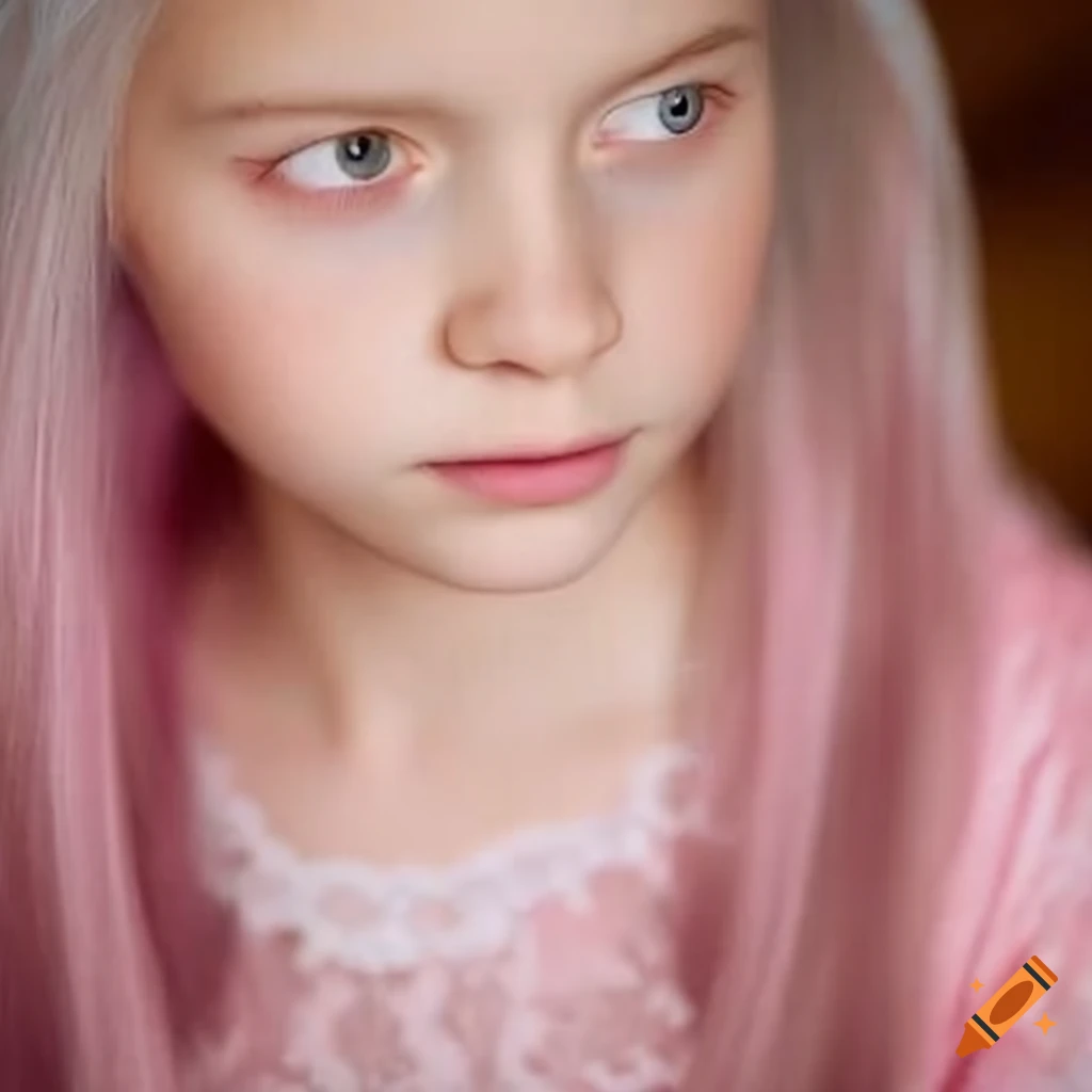 teen girl with long white hair in twin pigtails
