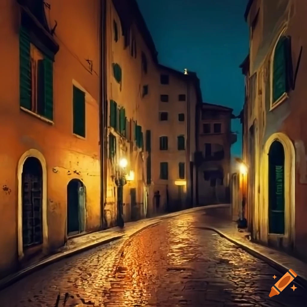 night view of a 19th century Italian street