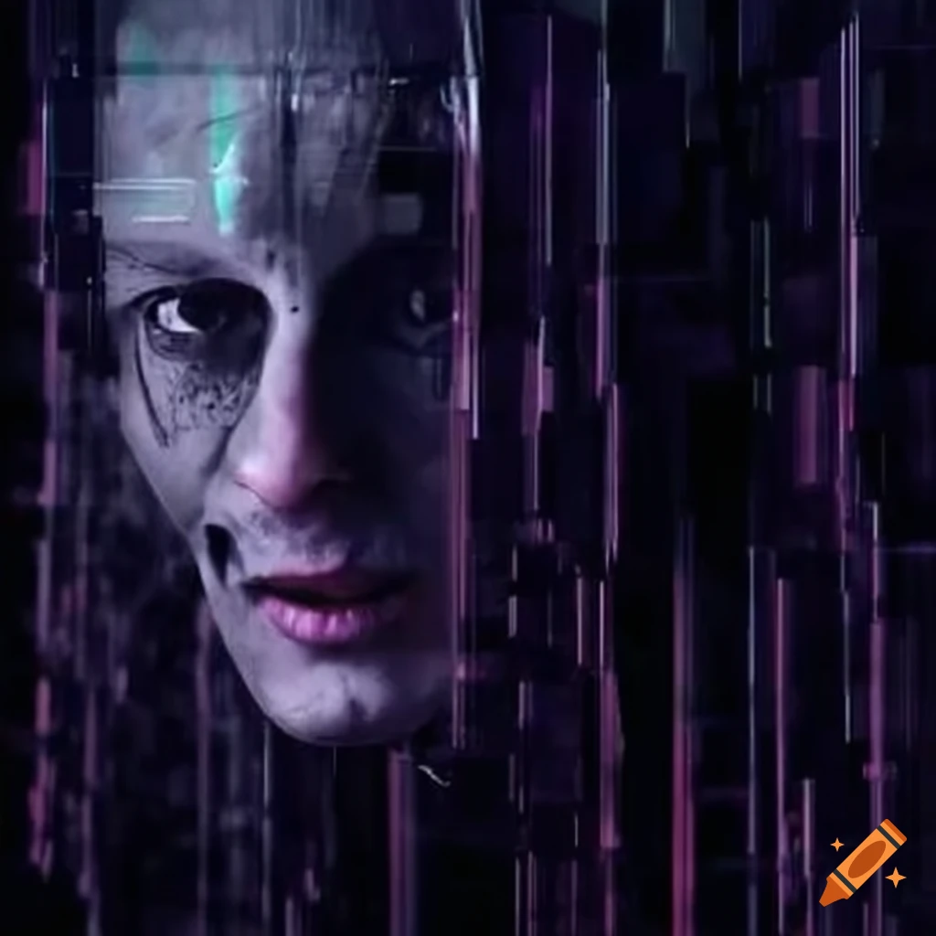 conceptual art of worried techno faces