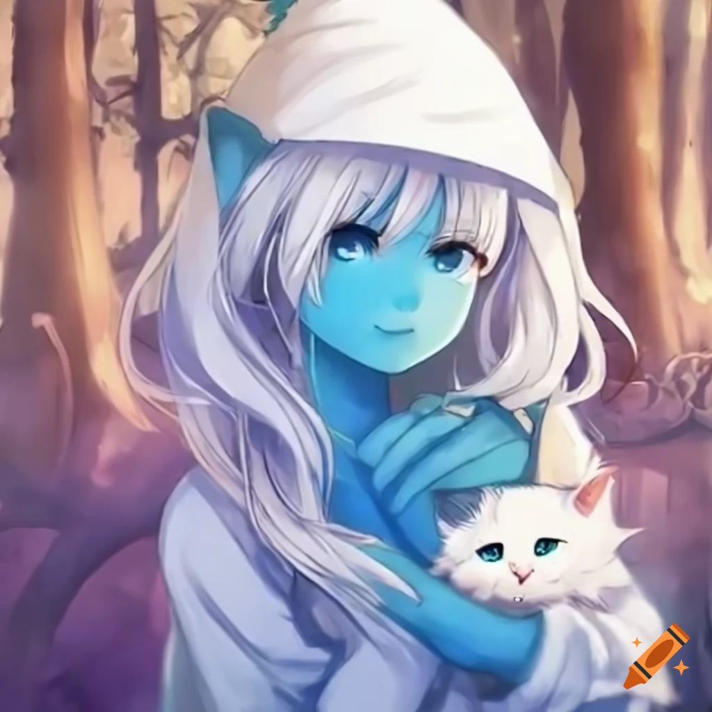 illustration of a cute anime catgirl in the woods