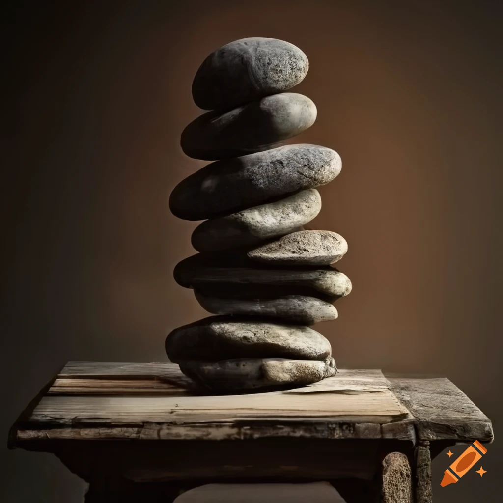 wet stone cellar with books on balancing stones