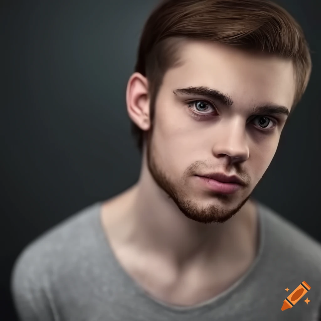 photorealistic portrait of a young man with light stubble beard
