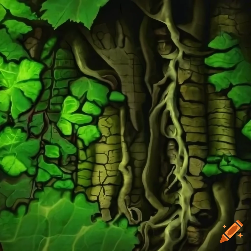 high contrast organic plant leaves and vines in a game layout map