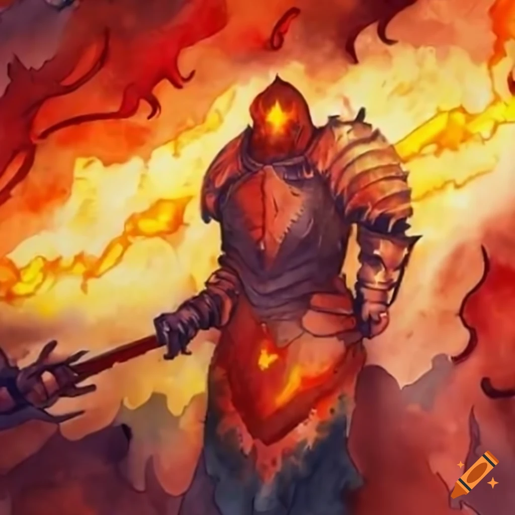 Digital art of a flame scorched paladin on Craiyon
