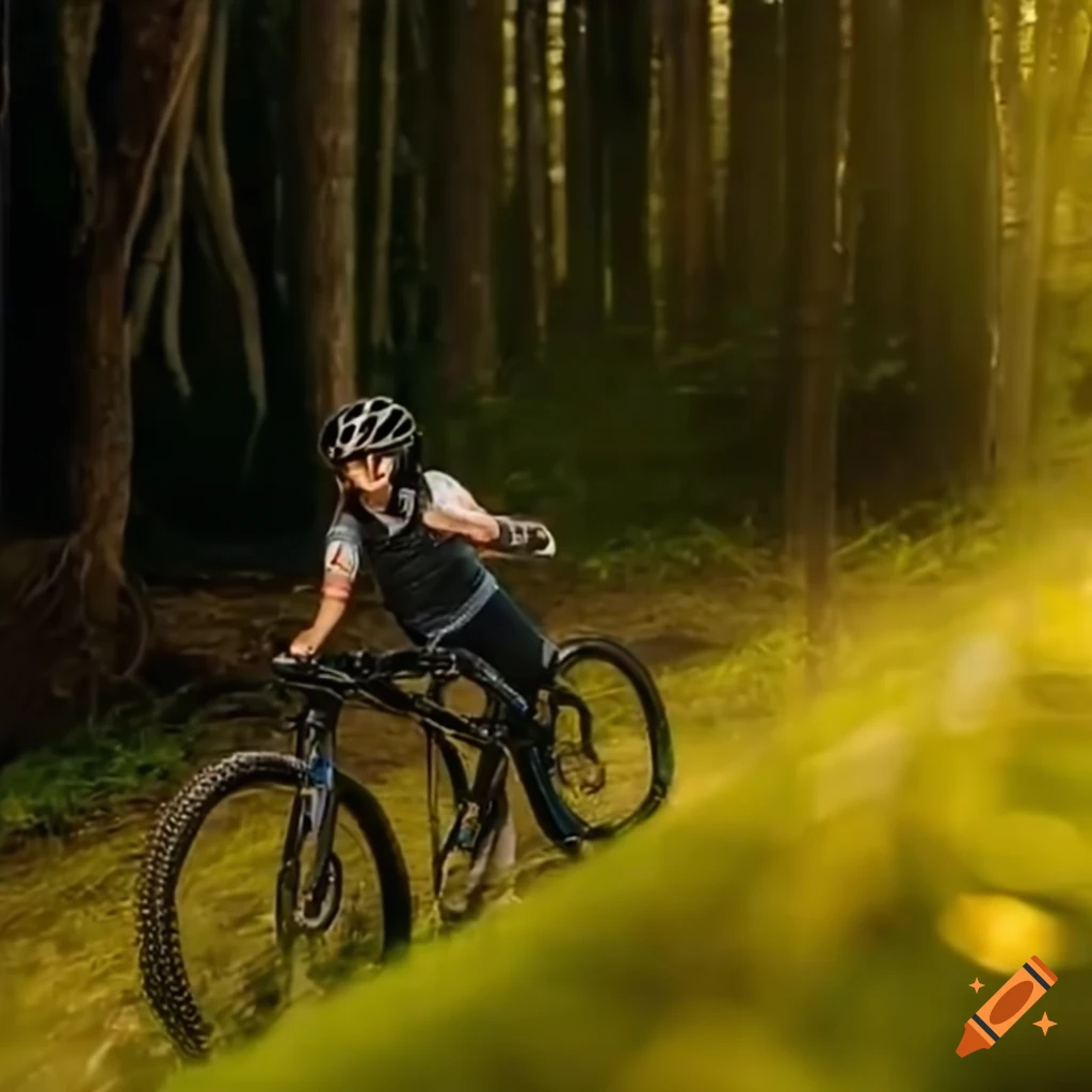 Action shot of a mountain biker on an electric bike on Craiyon