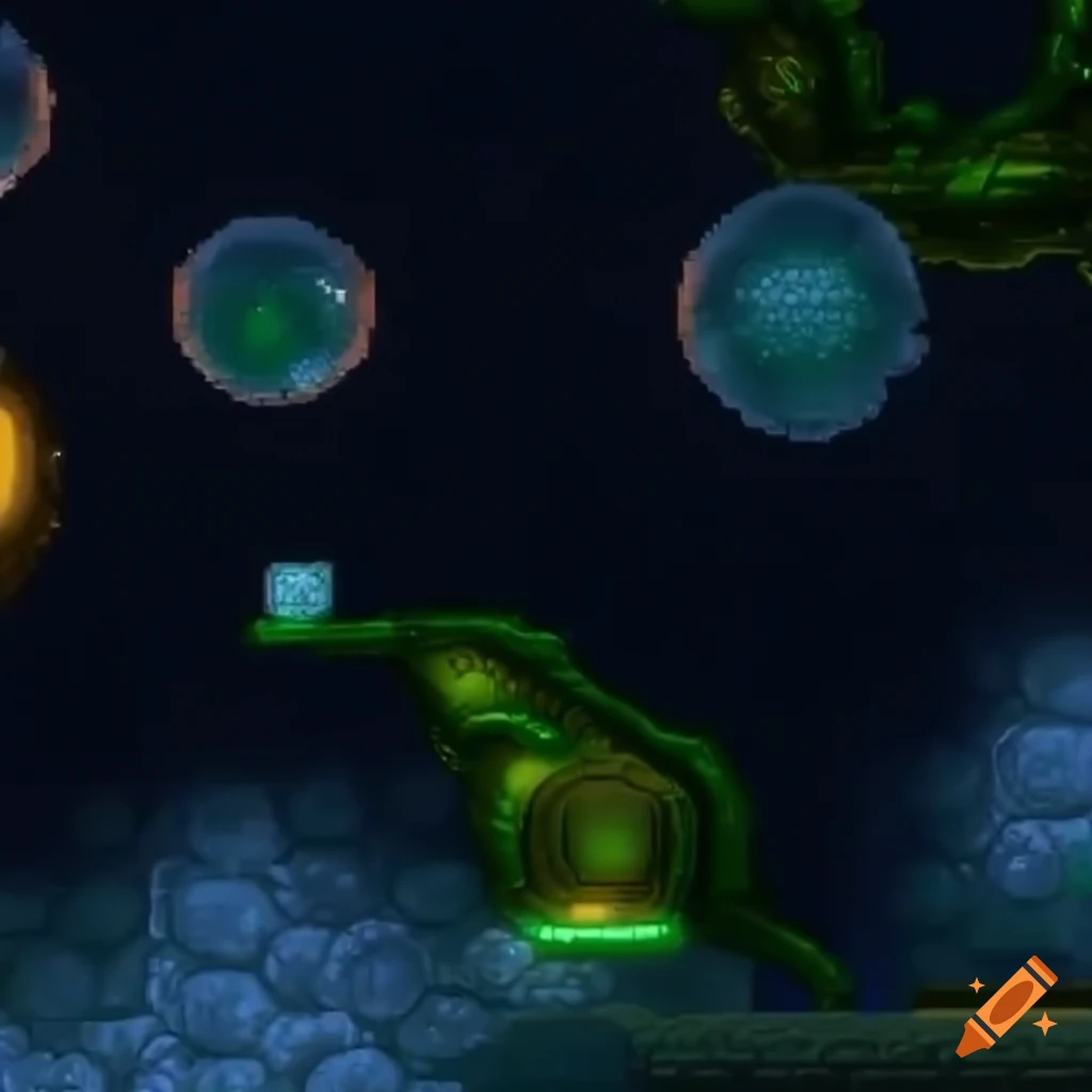 frosty and slimy bubble tiles in a 2D platform game