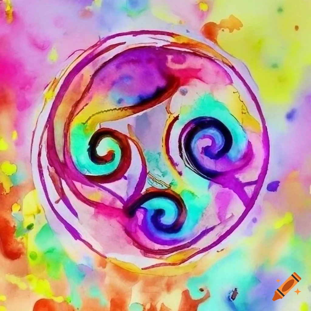 Colorful watercolor triskelion painting