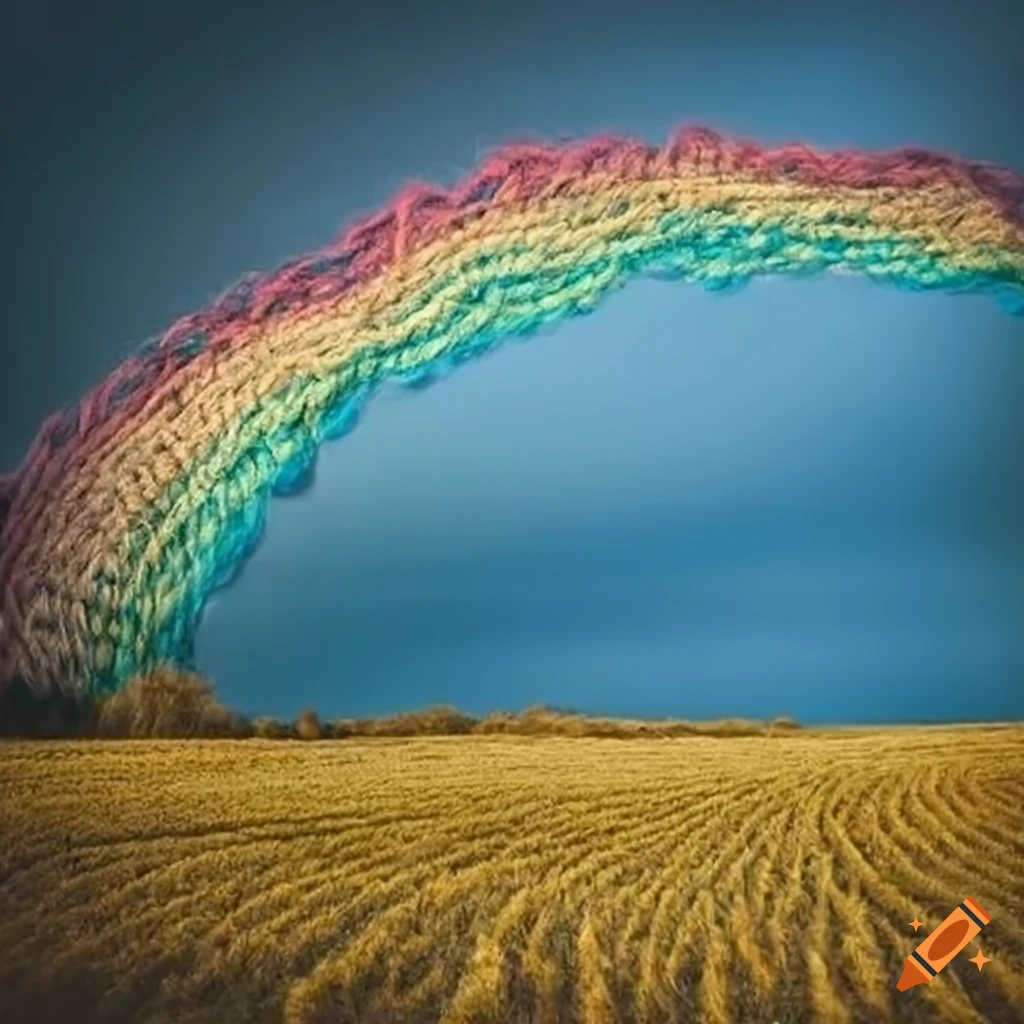 colorful yarn rainbow over a field