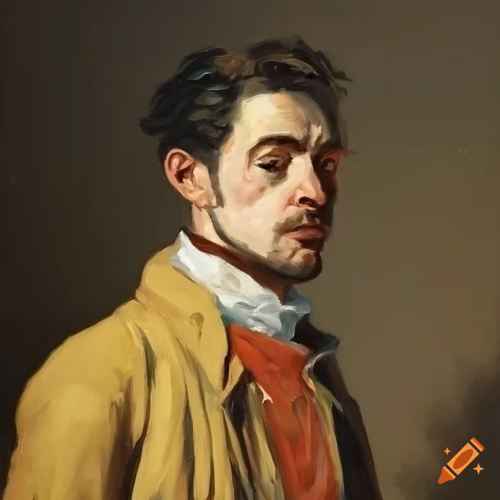 oil painting of a confident man in a jacket