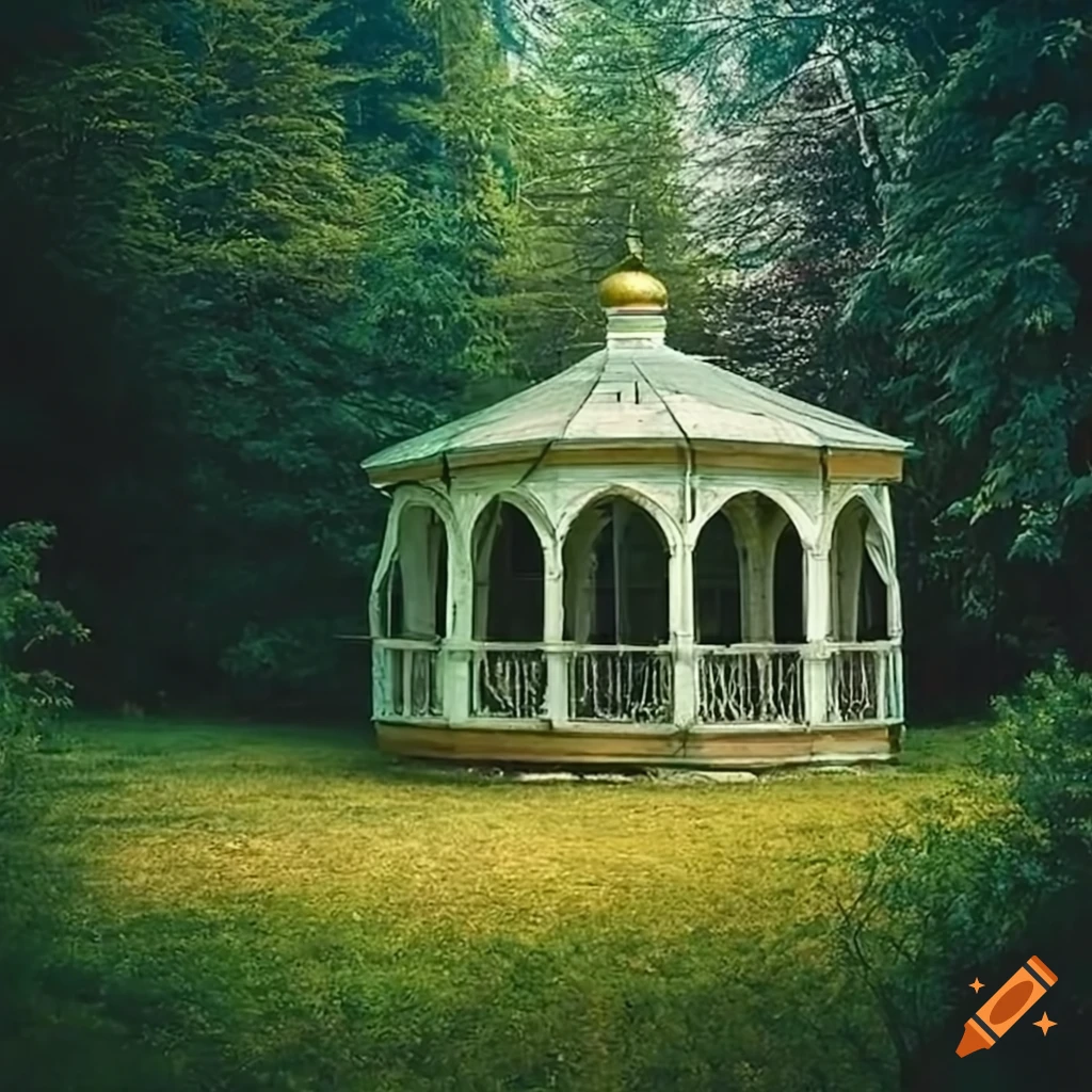 Russian gazebo surrounded by trees on Craiyon