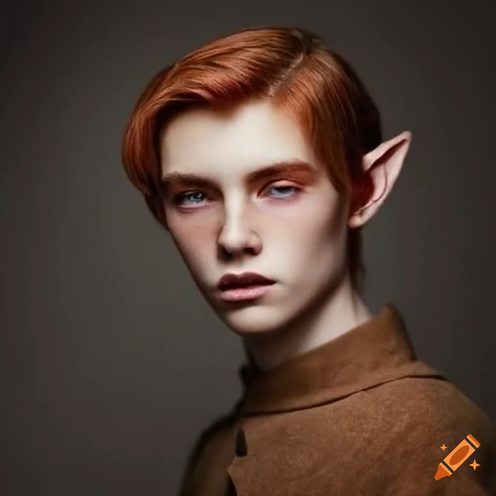 photo of a young male elf in a brown tunic
