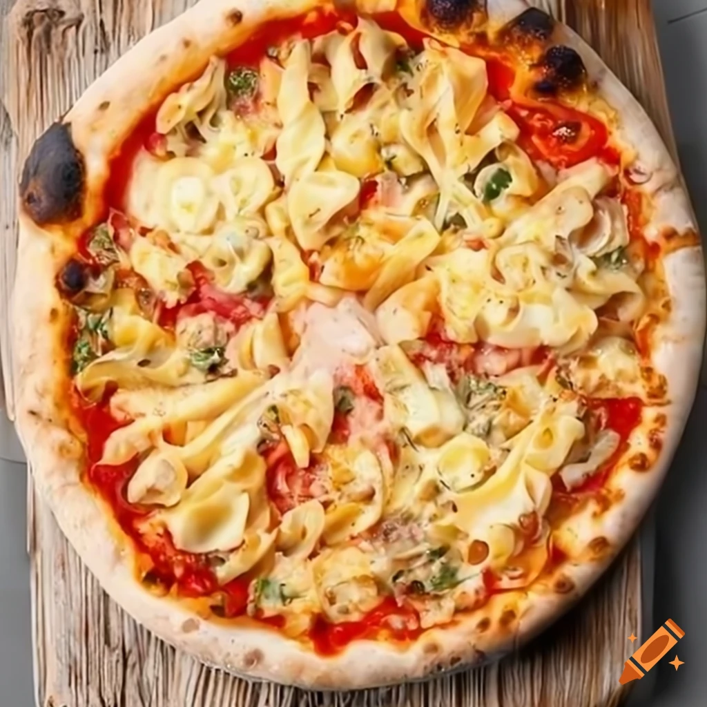 Photo of a delicious pasta pizza
