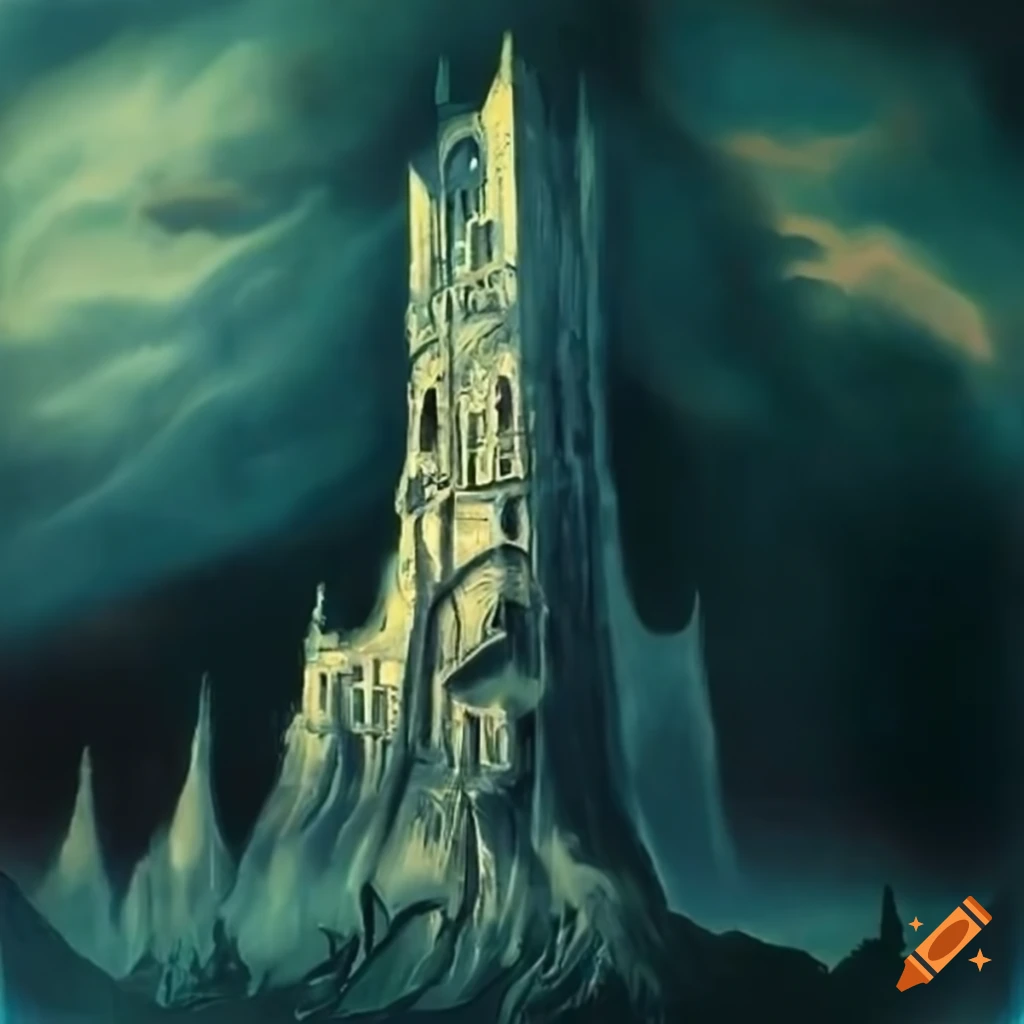 Surrealist painting of barad-dur in mordor on Craiyon
