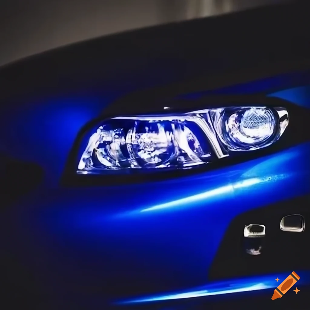 Blue Led Headlights Flashing On A Car