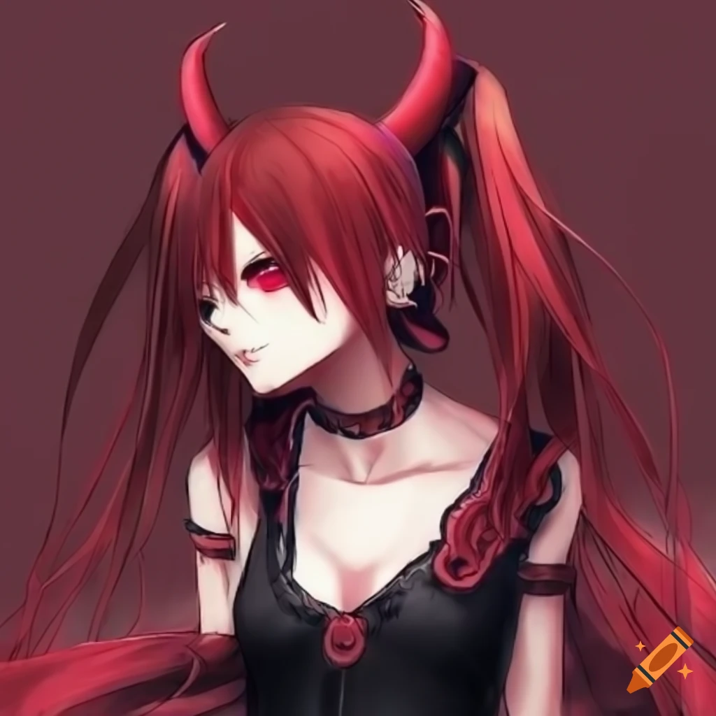 anime character with red hair and devil features