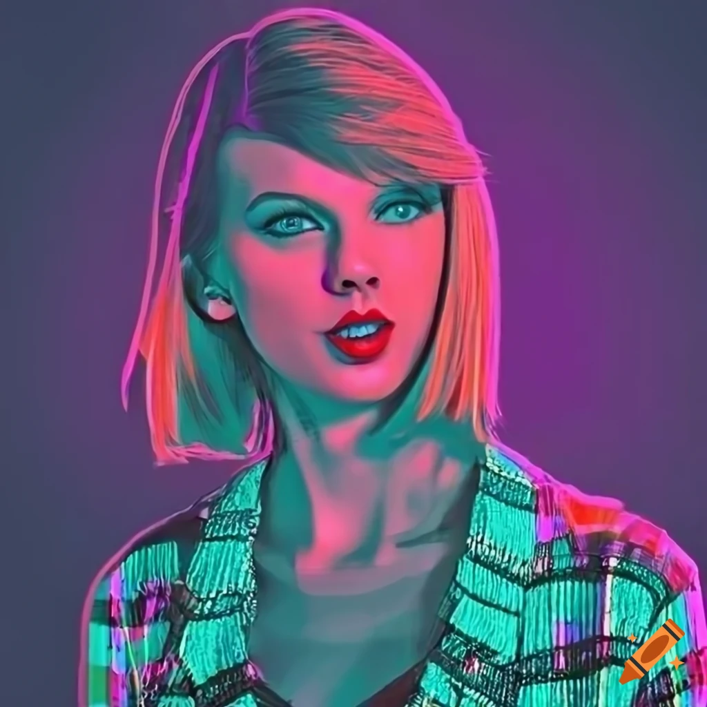 Pop art style image of taylor swift with neon lights