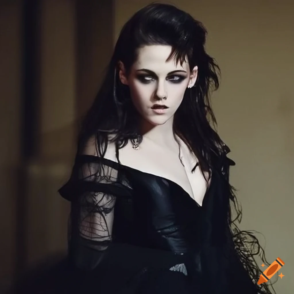 Kristen Stewart In Black Gothic Ballgown On Craiyon
