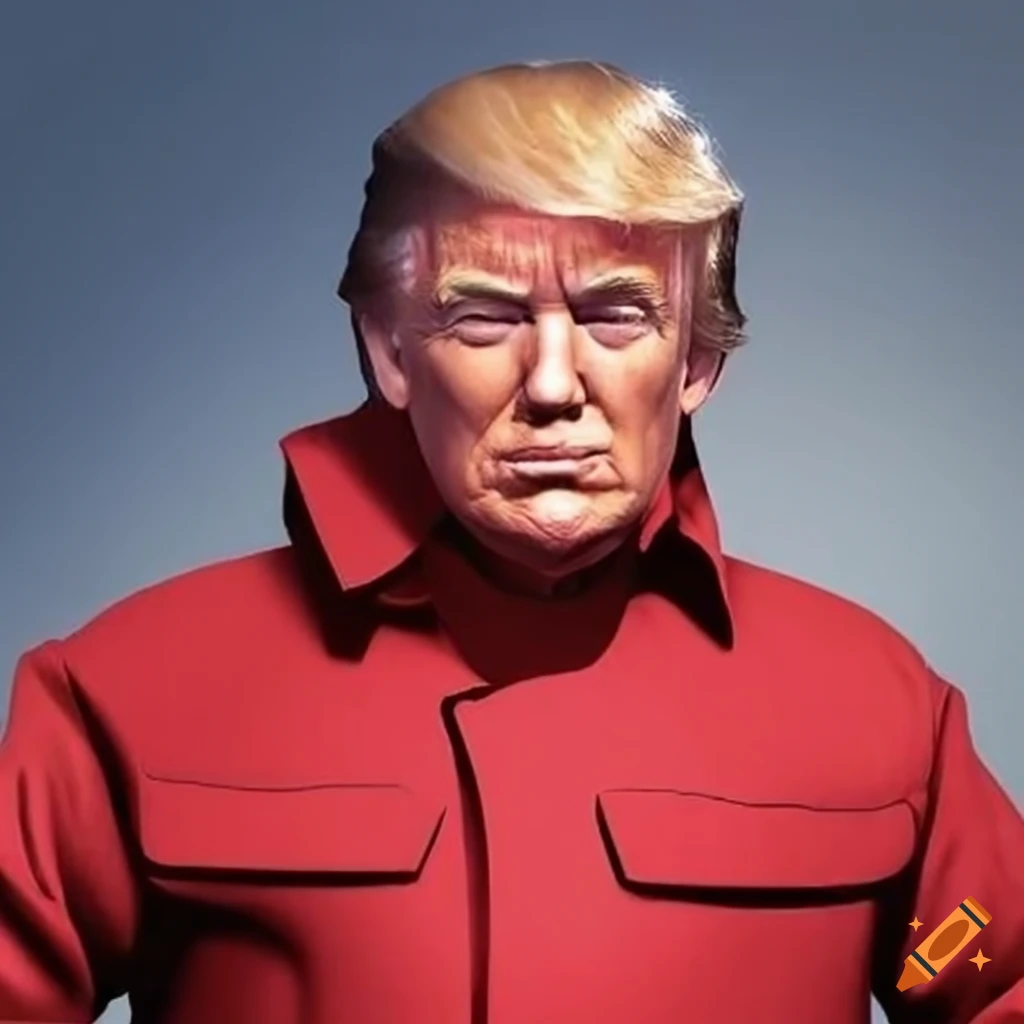 Photo of donald trump in a red coverall smiling