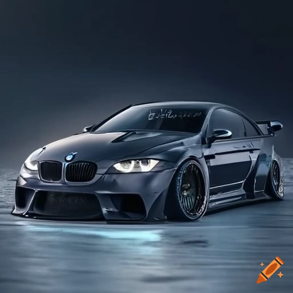 Customized lowered car with widebody kit on Craiyon