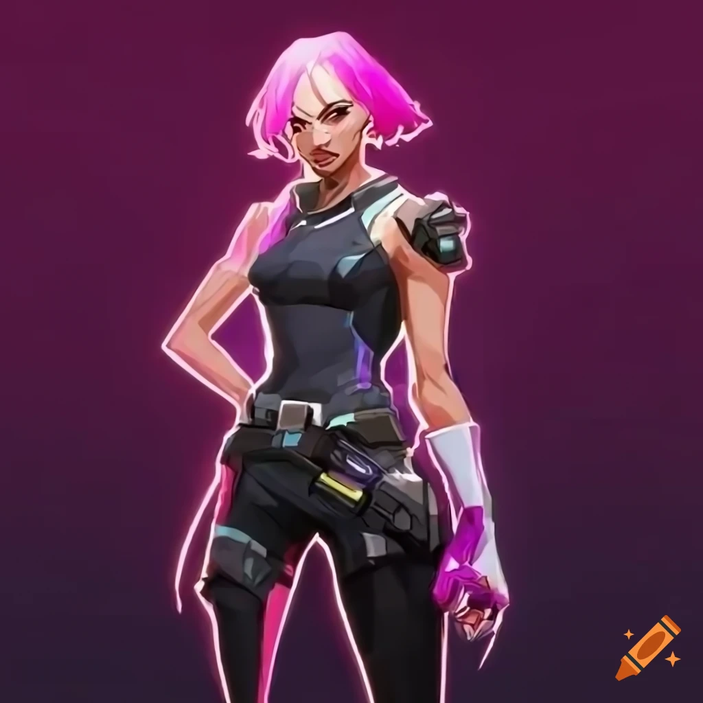 Valorant agent with black and pink hair