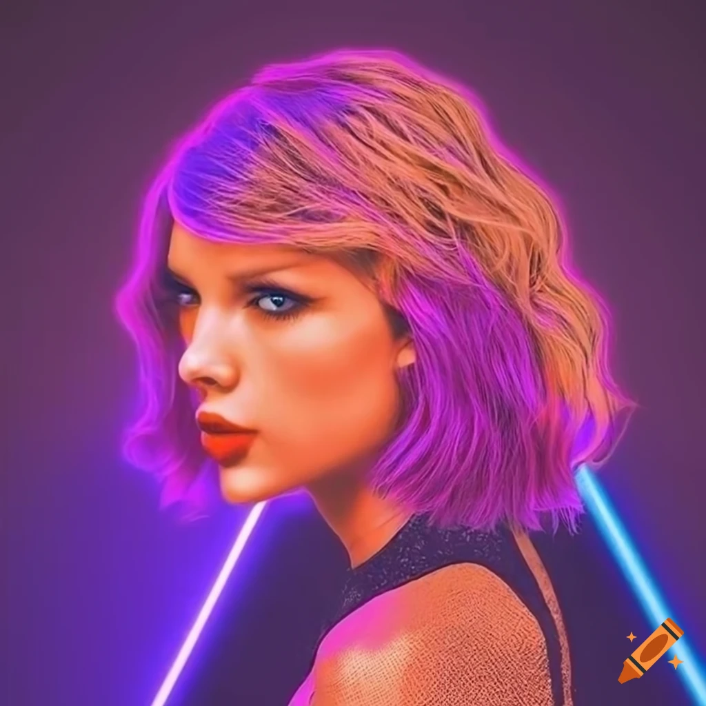 Taylor swift in neon lights pop art style on Craiyon