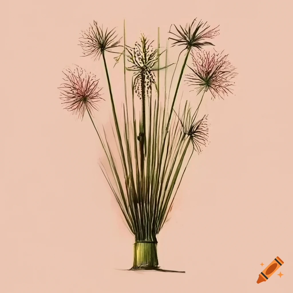  Detailed drawing of cyperus papyrus feuilles larges bouquet on Craiyon