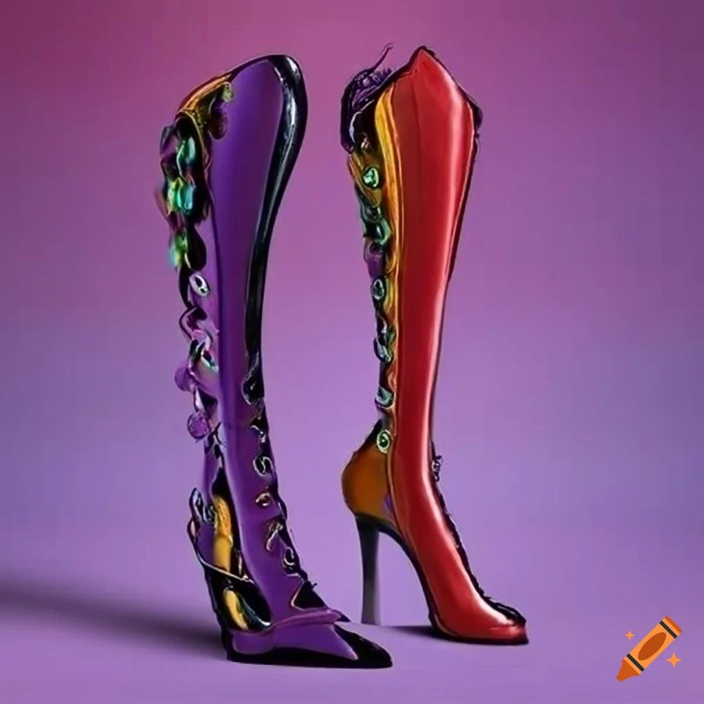 Surrealistic japanesse-inspired high heel boot with colorful flowers on ...