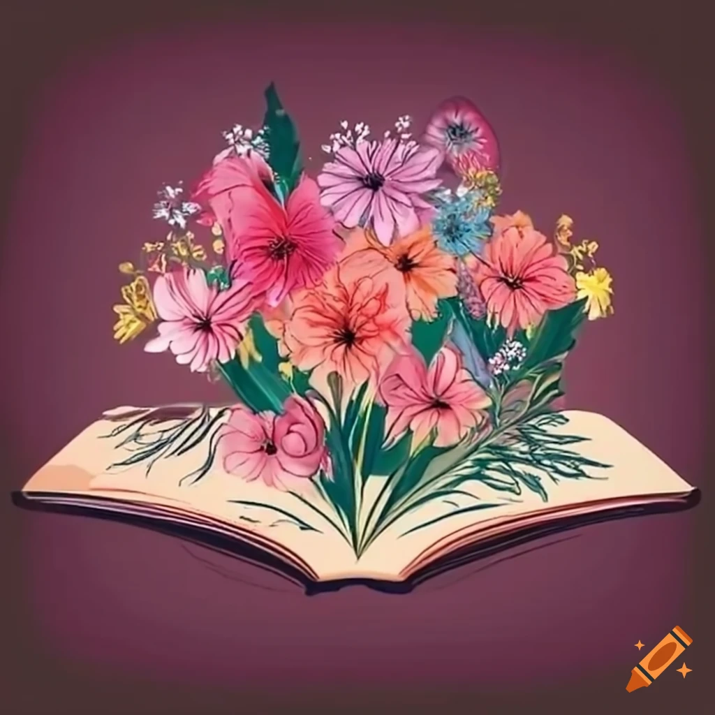 A row of books in pastel watercolor with flowers and no background on  Craiyon