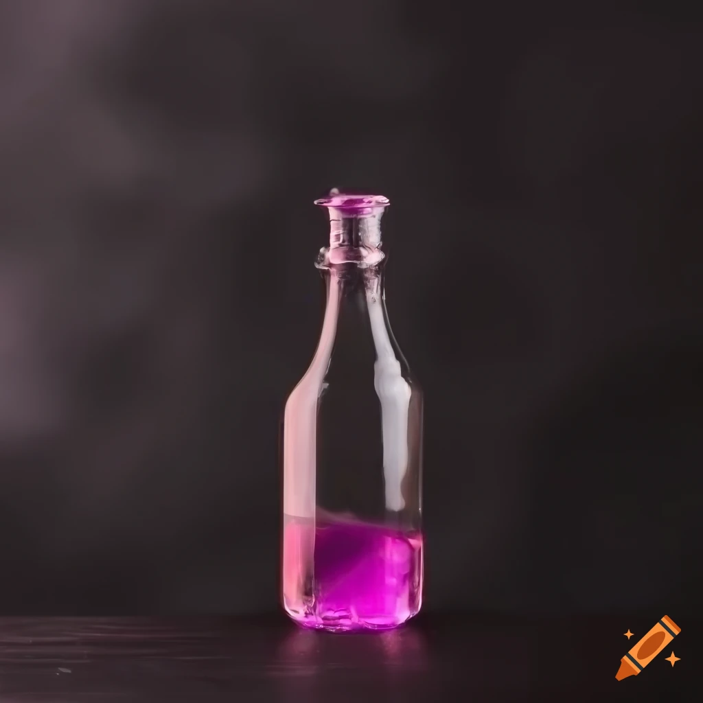 glass potion with pink fumes on a dark table