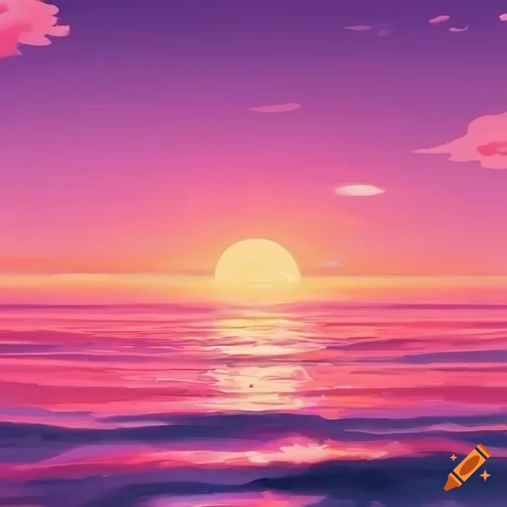 Pink sunset over the ocean by studio ghibli on Craiyon