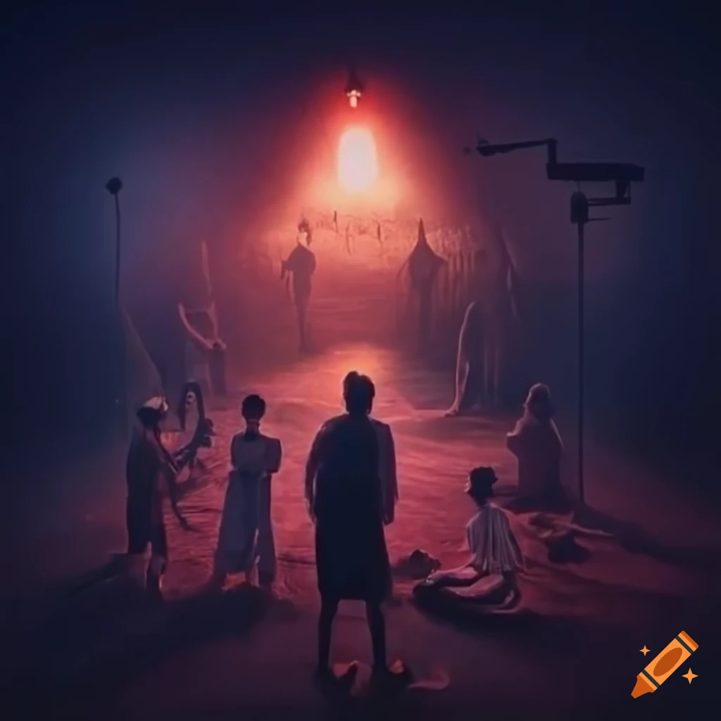 movie poster of villagers immersed in filmmaking