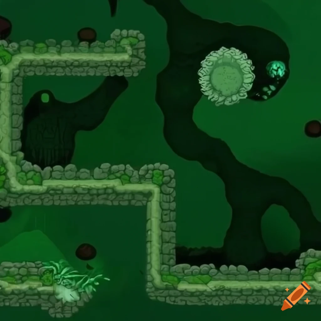 high contrast platform game map with organic plant and mushroom tiles