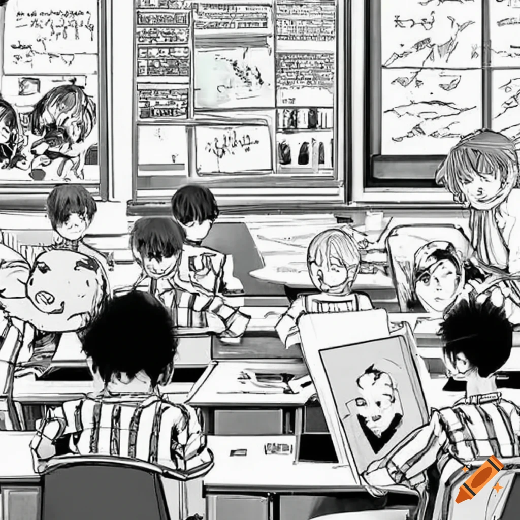 Students using technology in a modern classroom on Craiyon